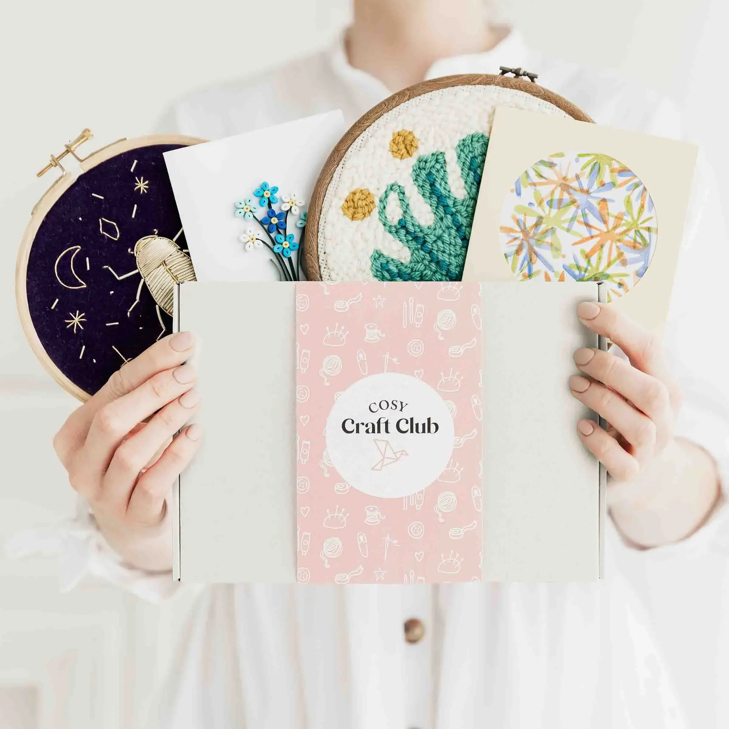 A happy crafter with a Cosy Craft Club box